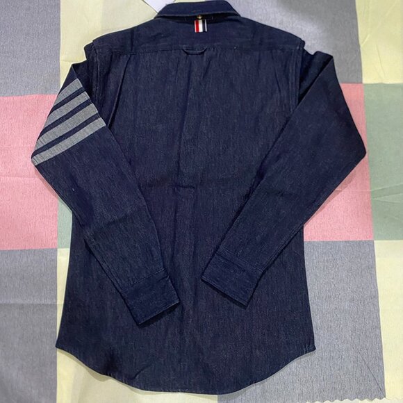 Thom Browne Unisex Navy Denim Button Down Shirt - Picture 10 of 10